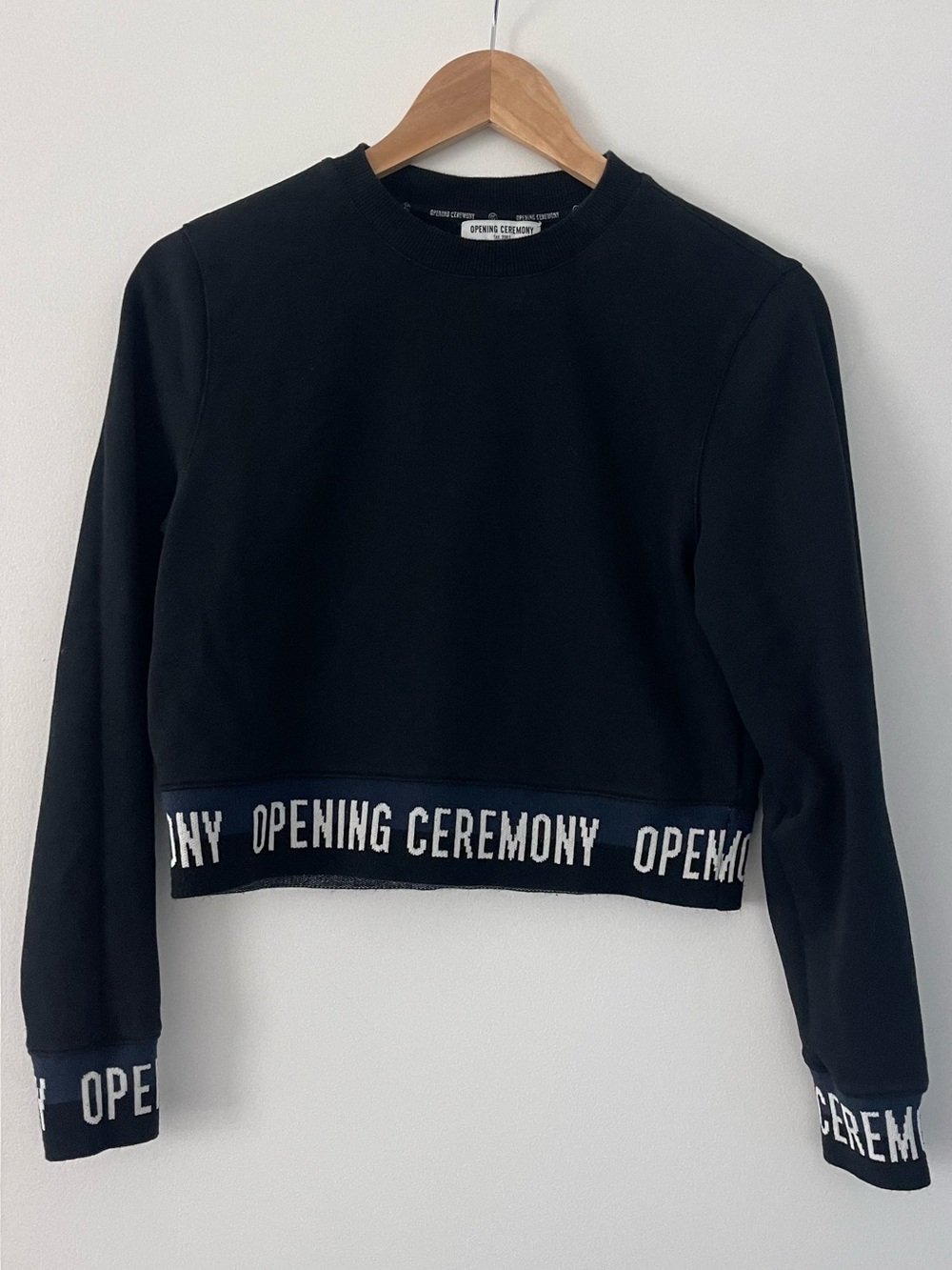 Opening Ceremony Black Cropped Sweatshirt with Logo Trim